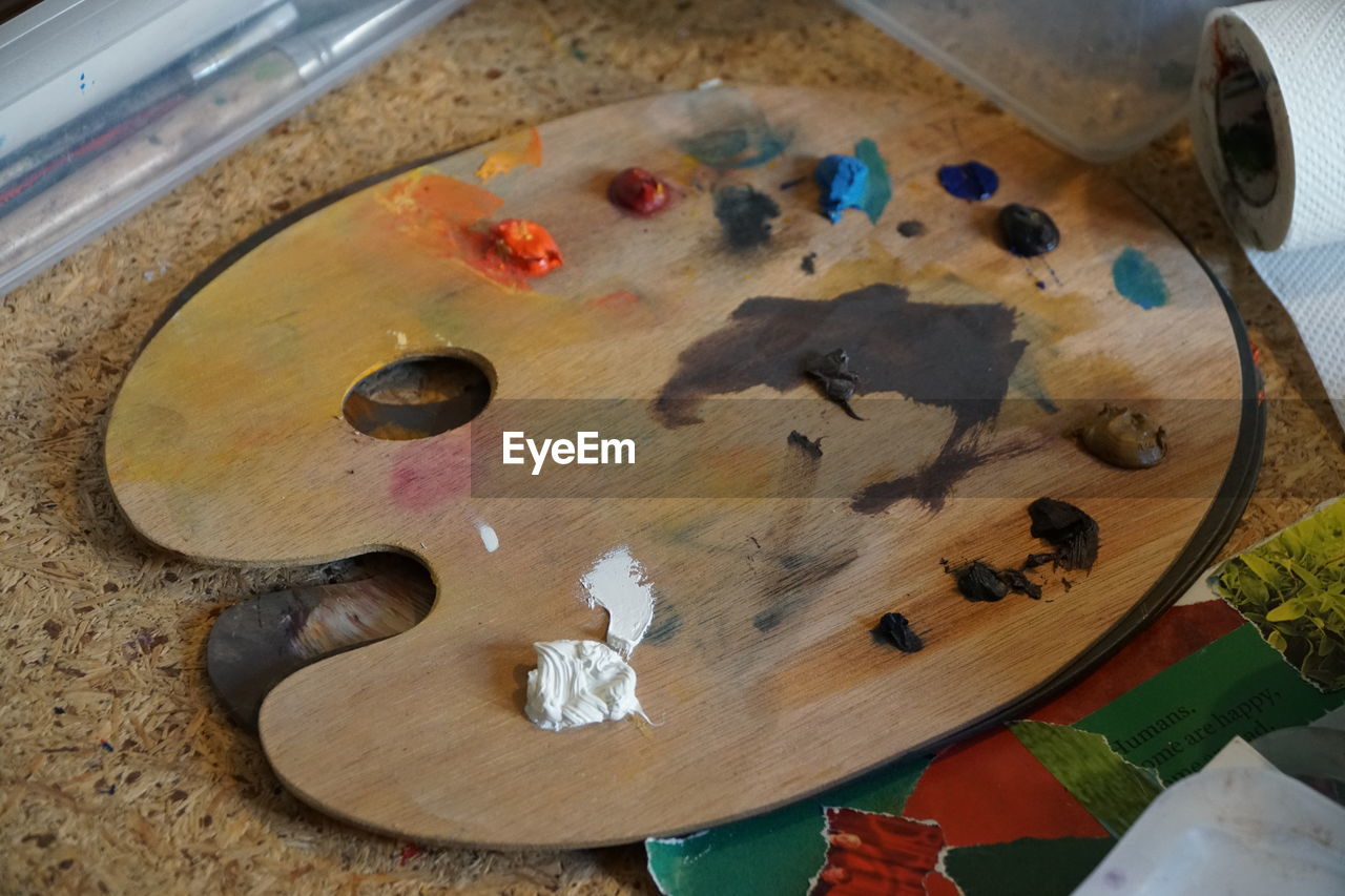 High angle view of palette
