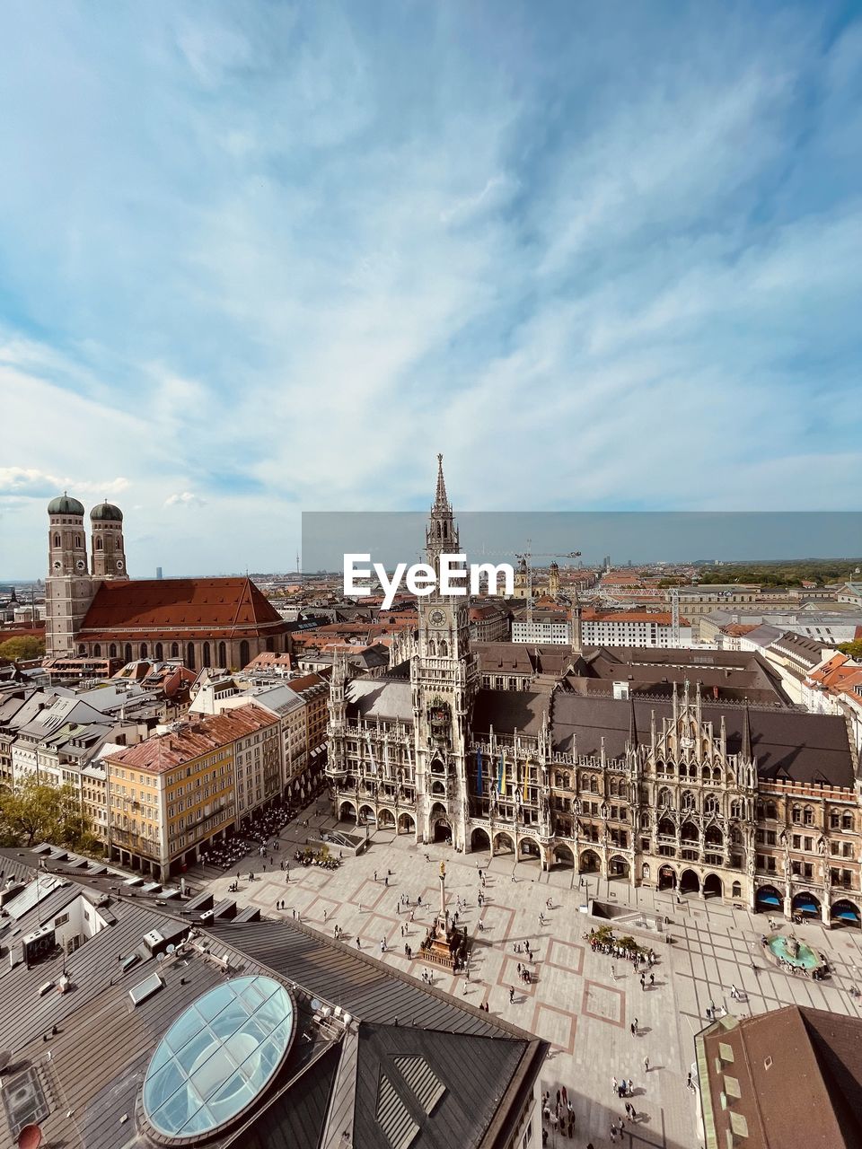 high angle view of buildings in city against sky