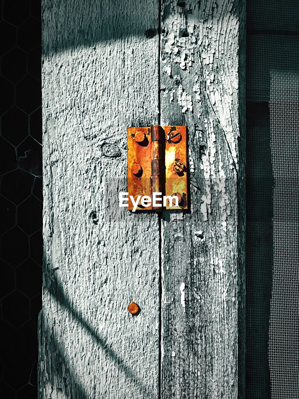 Rusty nail on wooden door