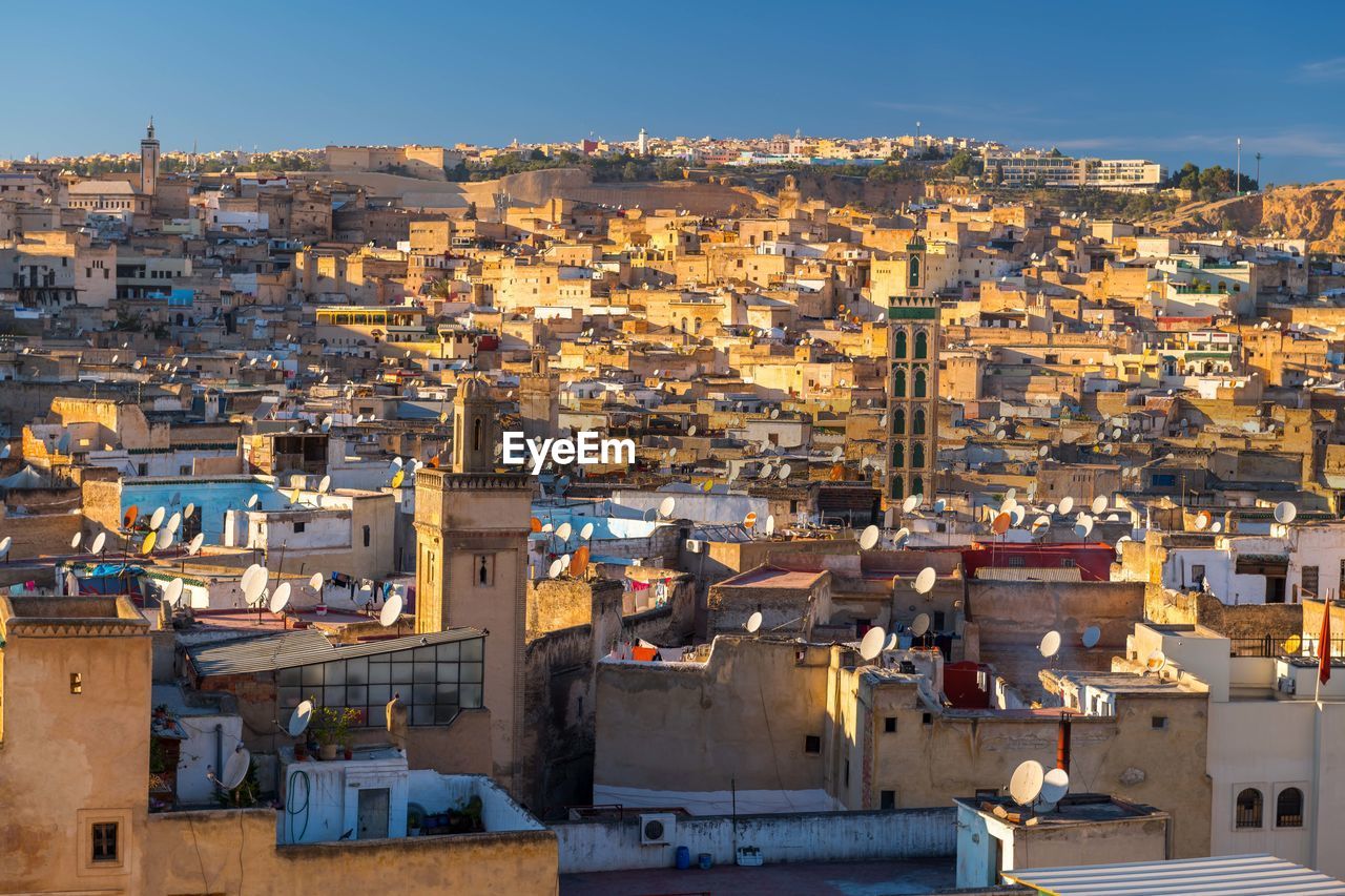 View over the houses of the old town and medina of fez, morocco
