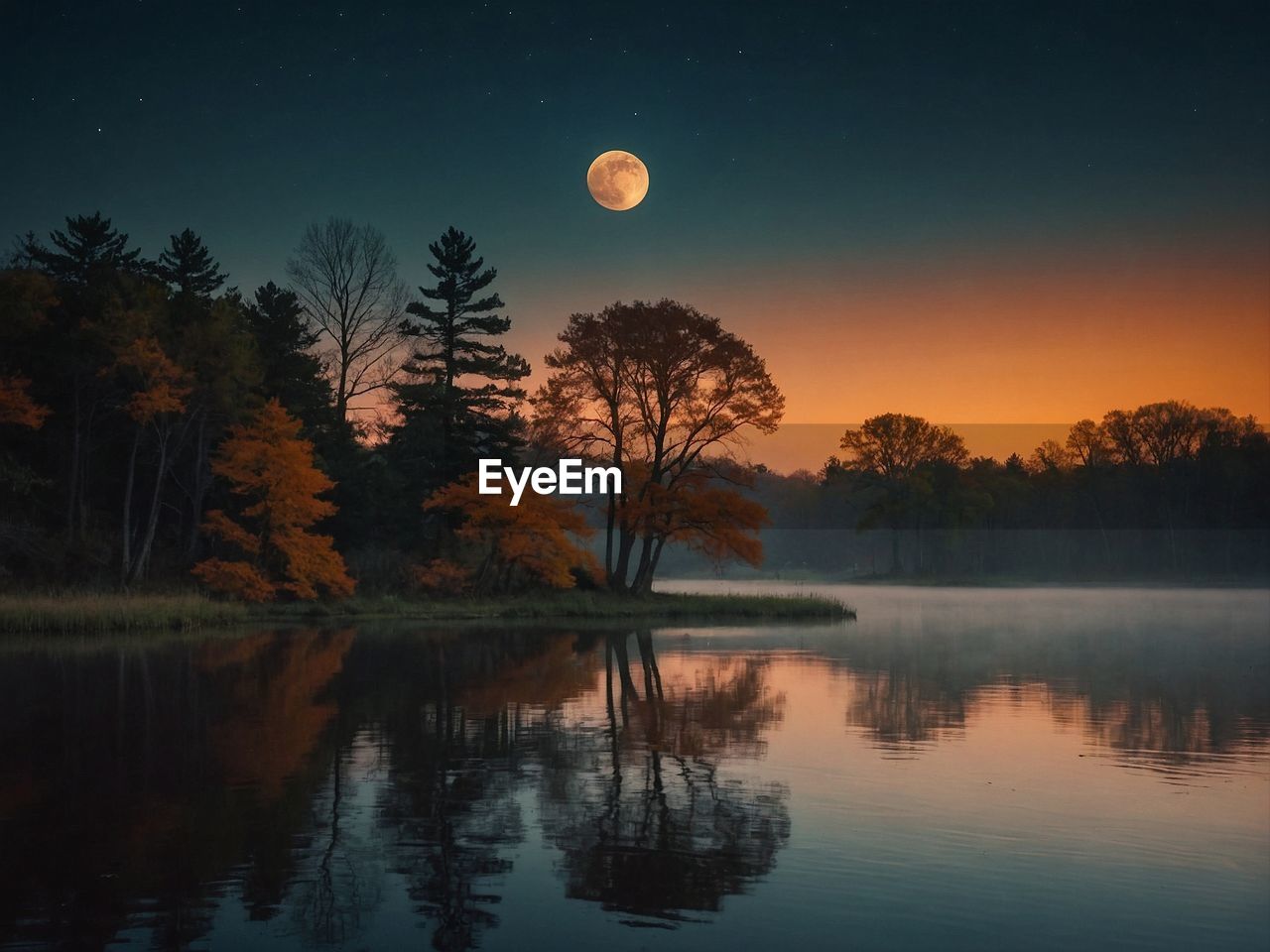 low angle view of tree by lake against sky during sunset