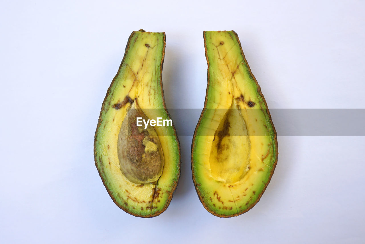 Directly above shot of avocado against white background