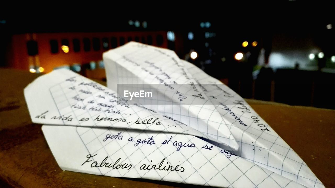 Text on paper plane