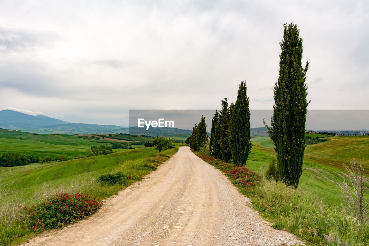 Dirt road along countryside landscape