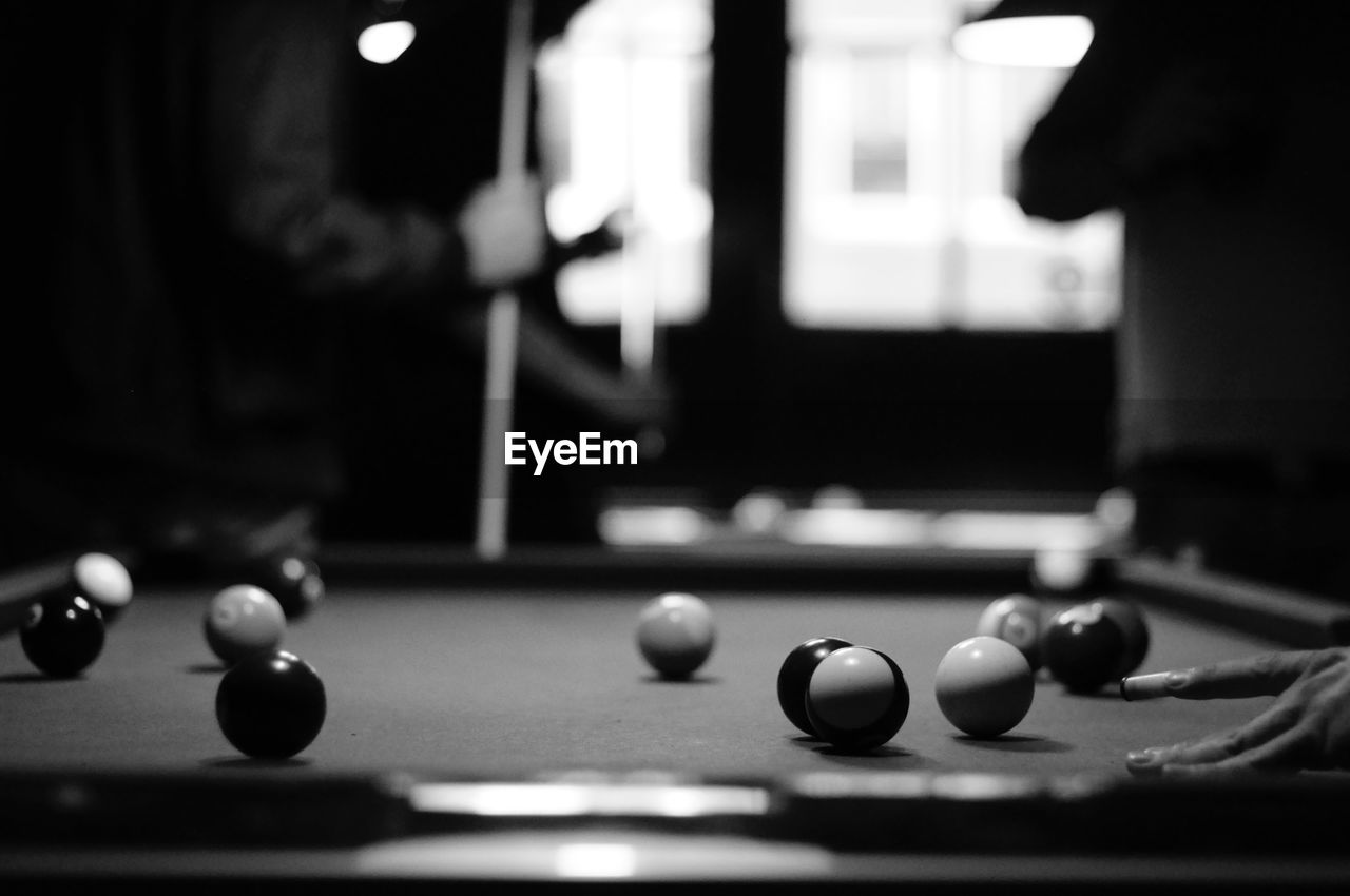 Close-up of balls on snooker table