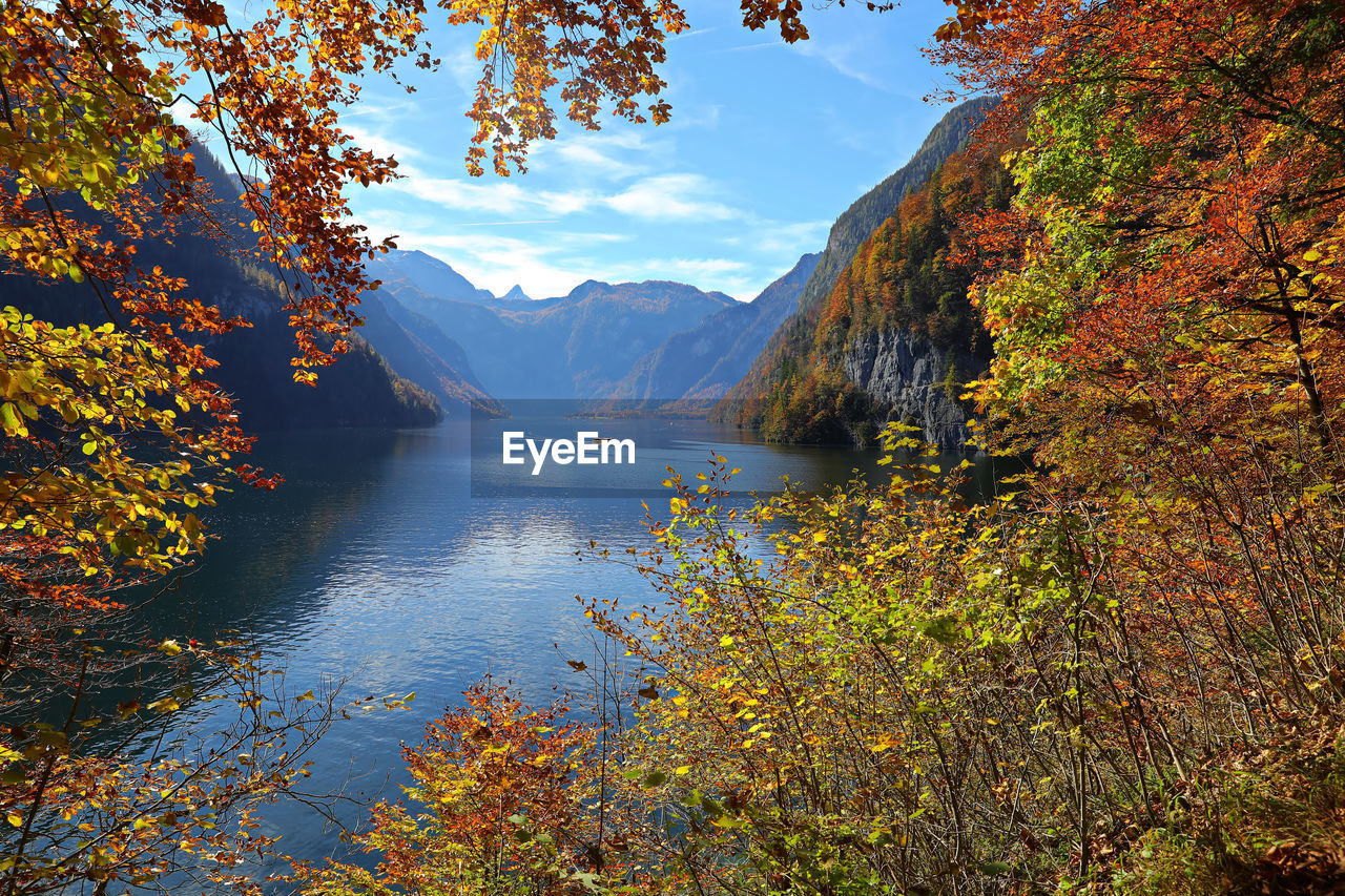 Scenic view of lake against sky during autumn