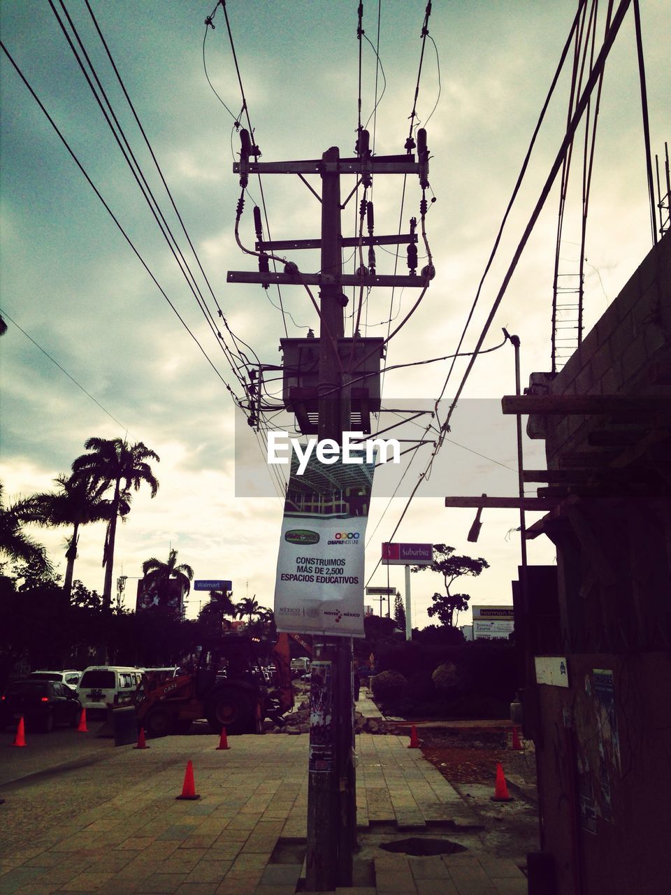 Sign on electricity pylon