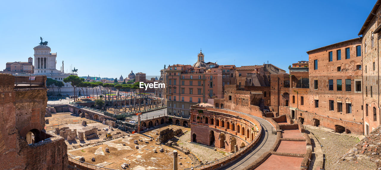 Circular courtyard of trajan's market, an ancient archeological site and roman forum  in rome, italy