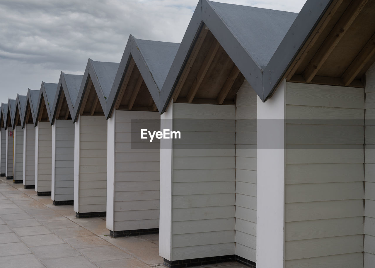 Angle view of new beach huts at swanage