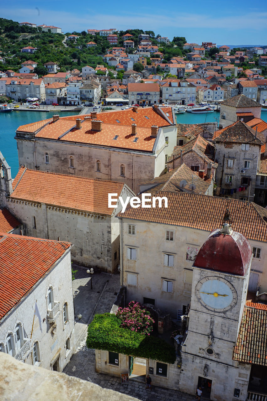 High angle view of buildings in city