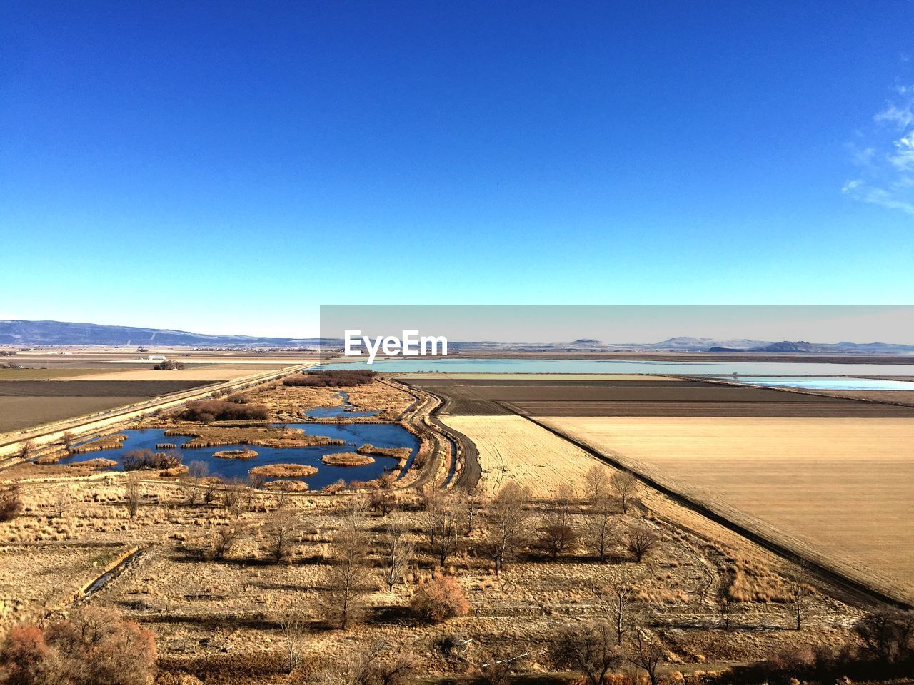 Panoramic shot of landscape against clear blue sky