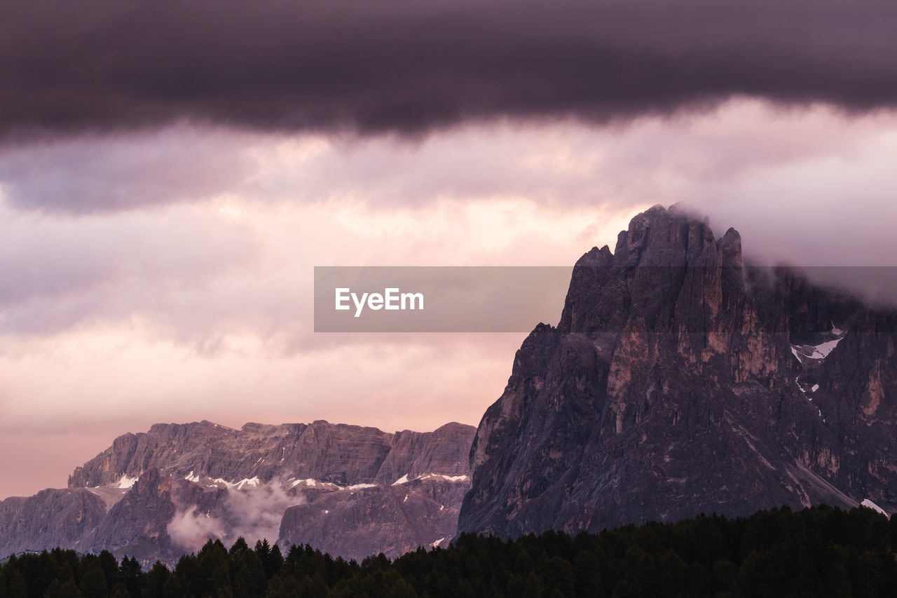 Scenic view of mountains against sky during sunset