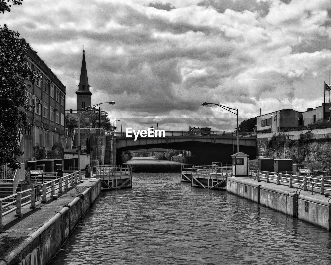 View of canal with buildings in background