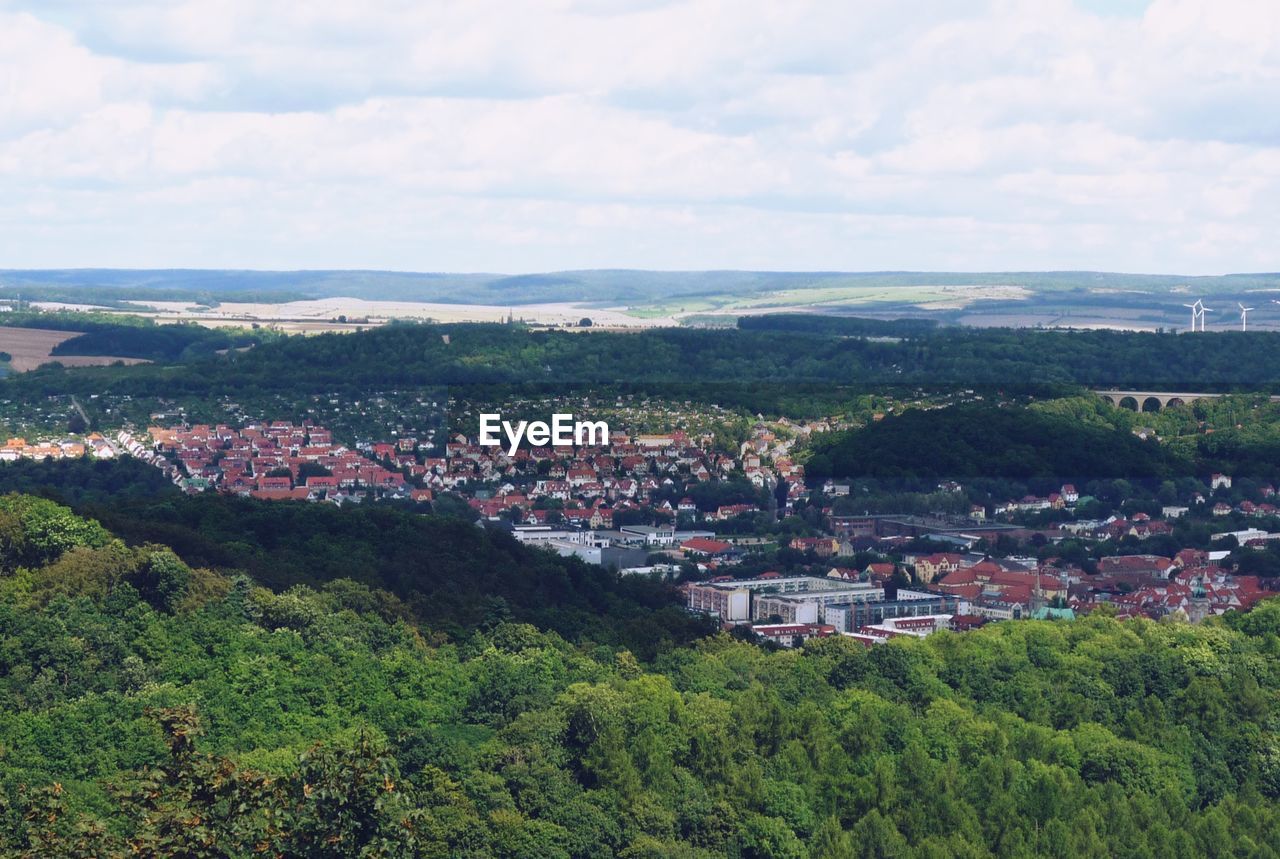 High angle view of townscape against sky