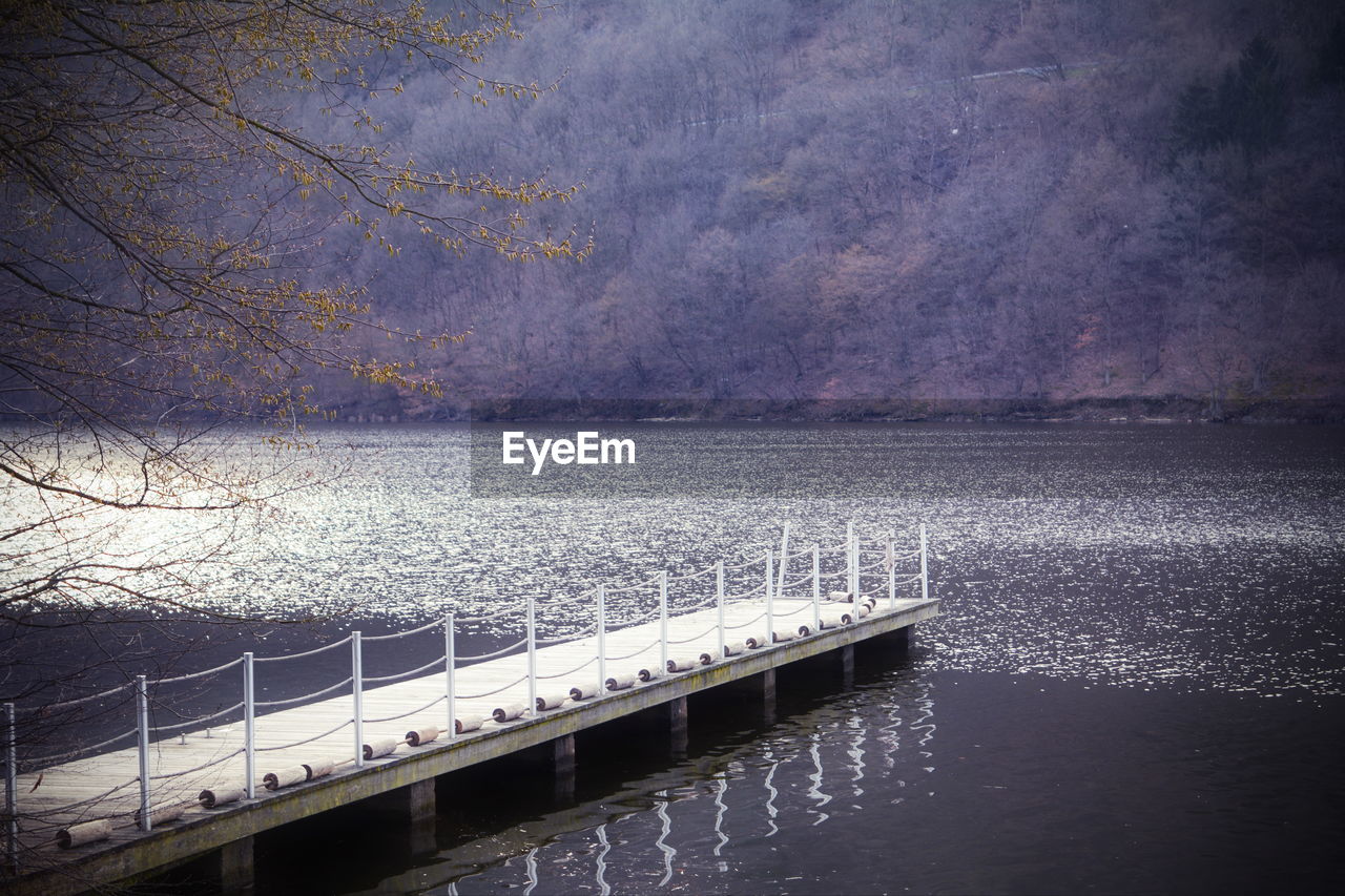 Pier by scenic lake