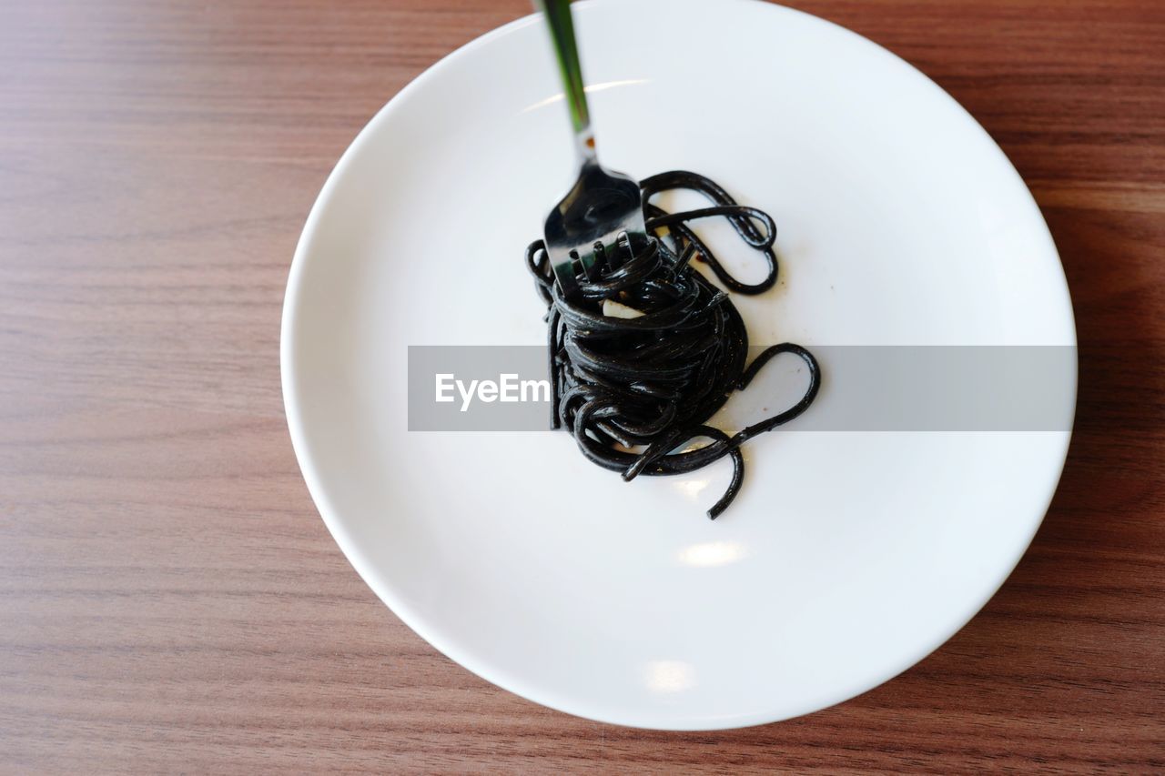 High angle view of food in bowl on table