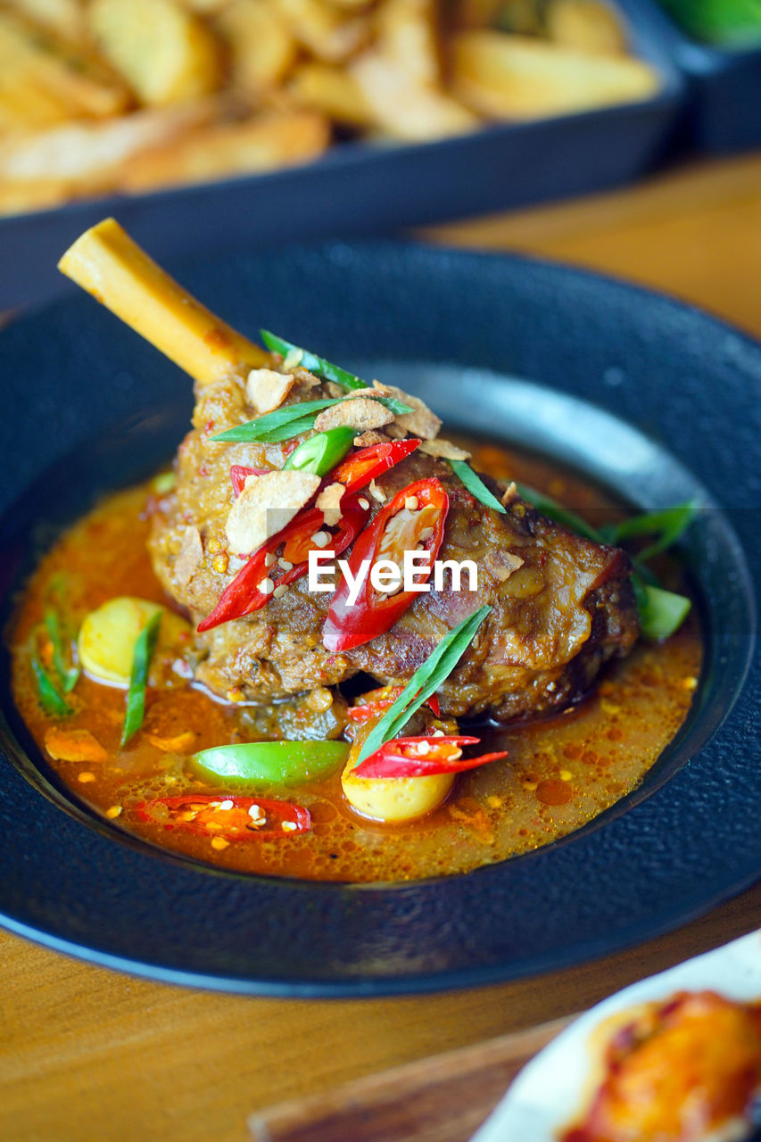 Close-up of food in plate on table