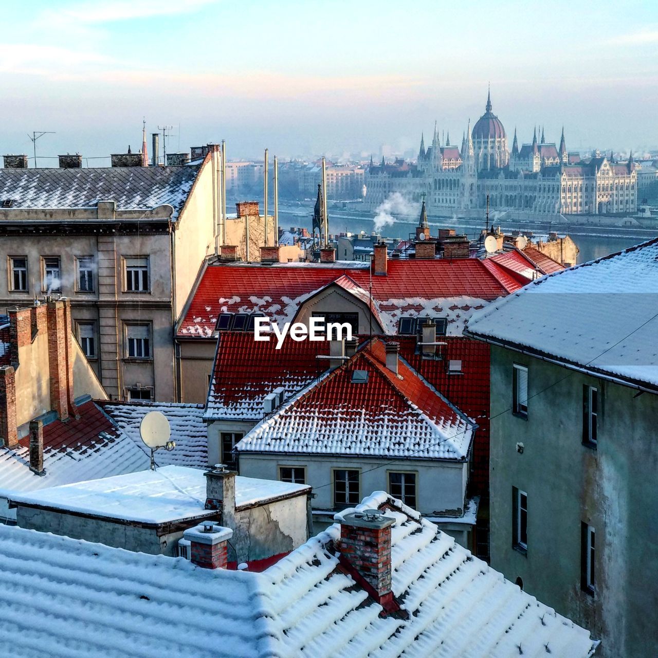 High angle view of buildings in city