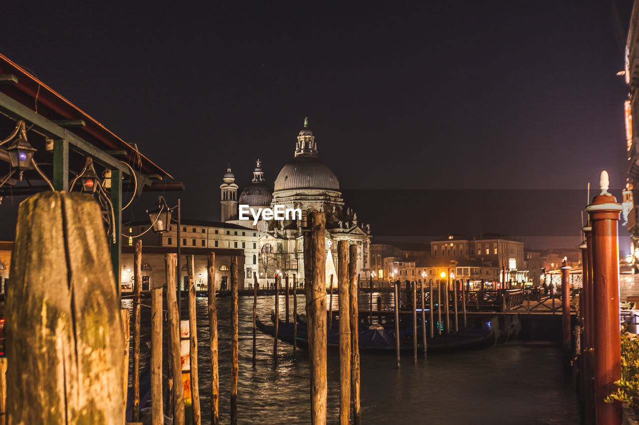 View of illuminated salute church against sky at night,  venice, italy