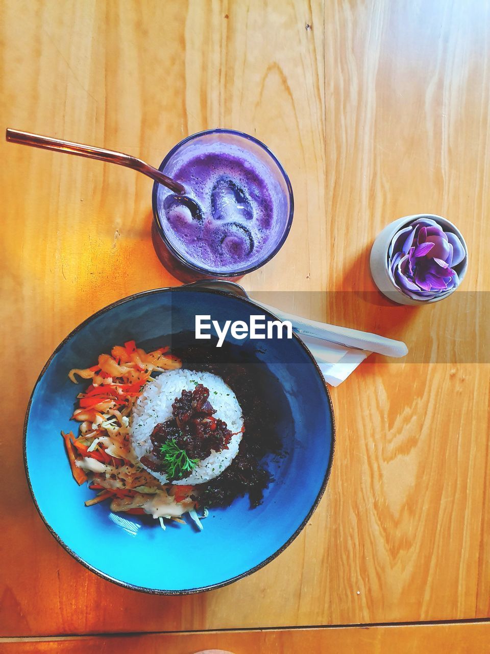 High angle view of breakfast on table