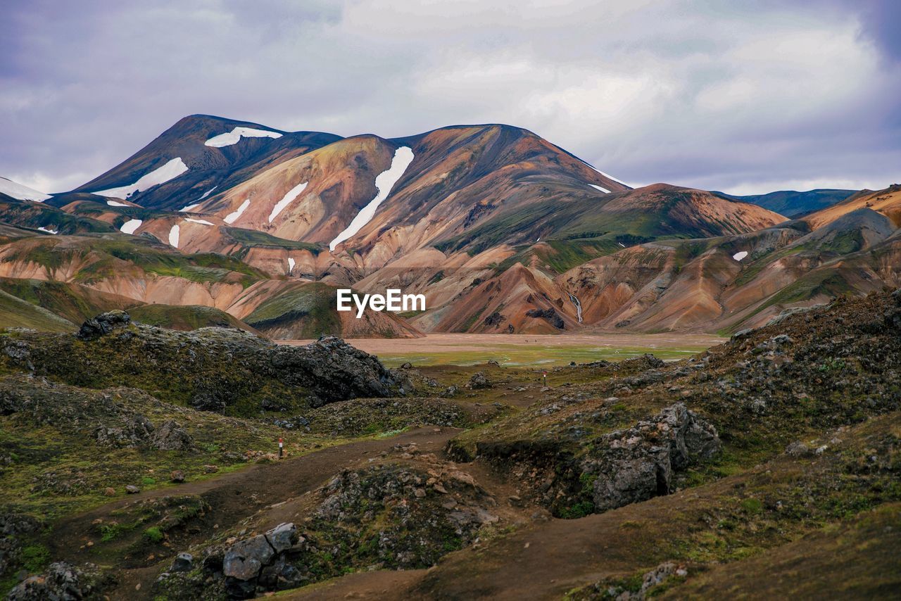 Scenic view of landscape and mountains against sky