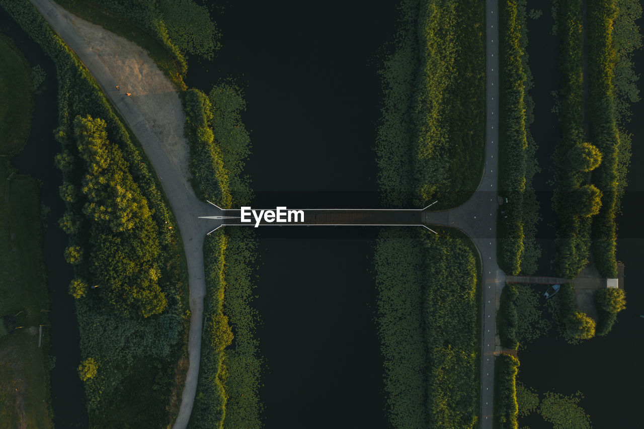 Aerial view of bridge amidst trees