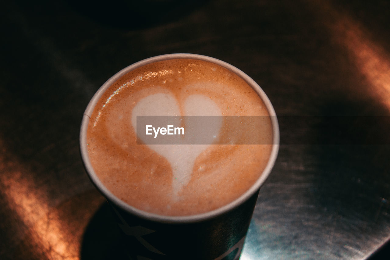 High angle view of coffee on table