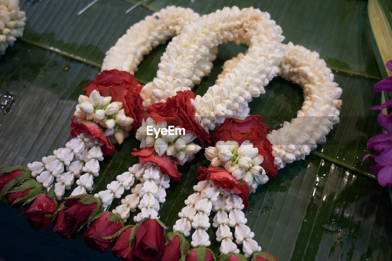 High angle view of floral garland