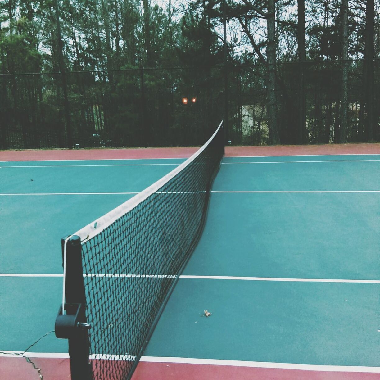 High angle view of tennis net in court