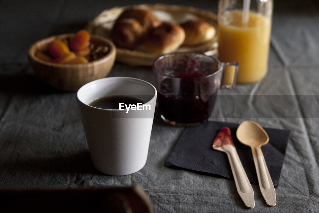 Close-up of breakfast on table