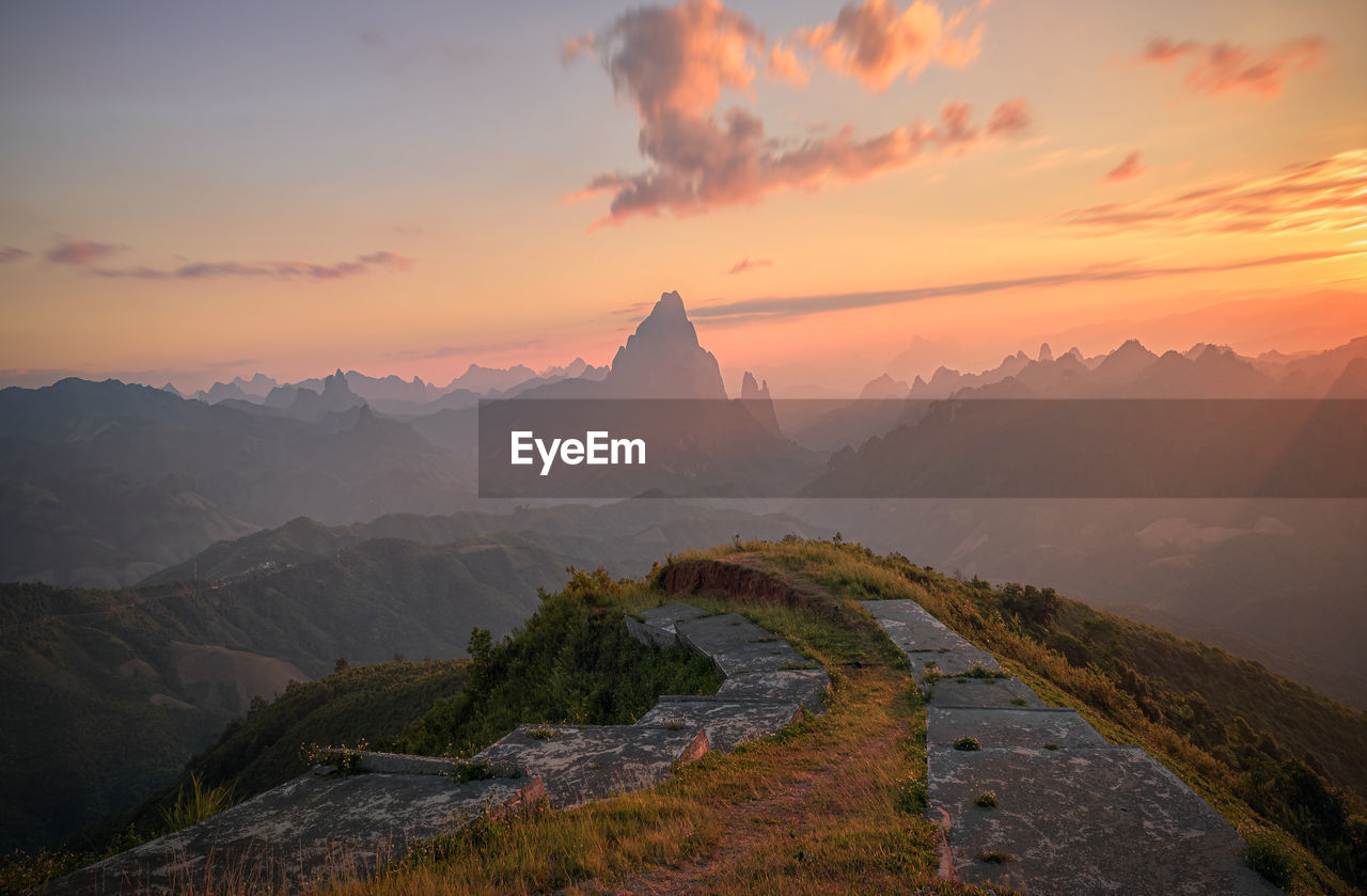 Scenic view of mountains during sunset