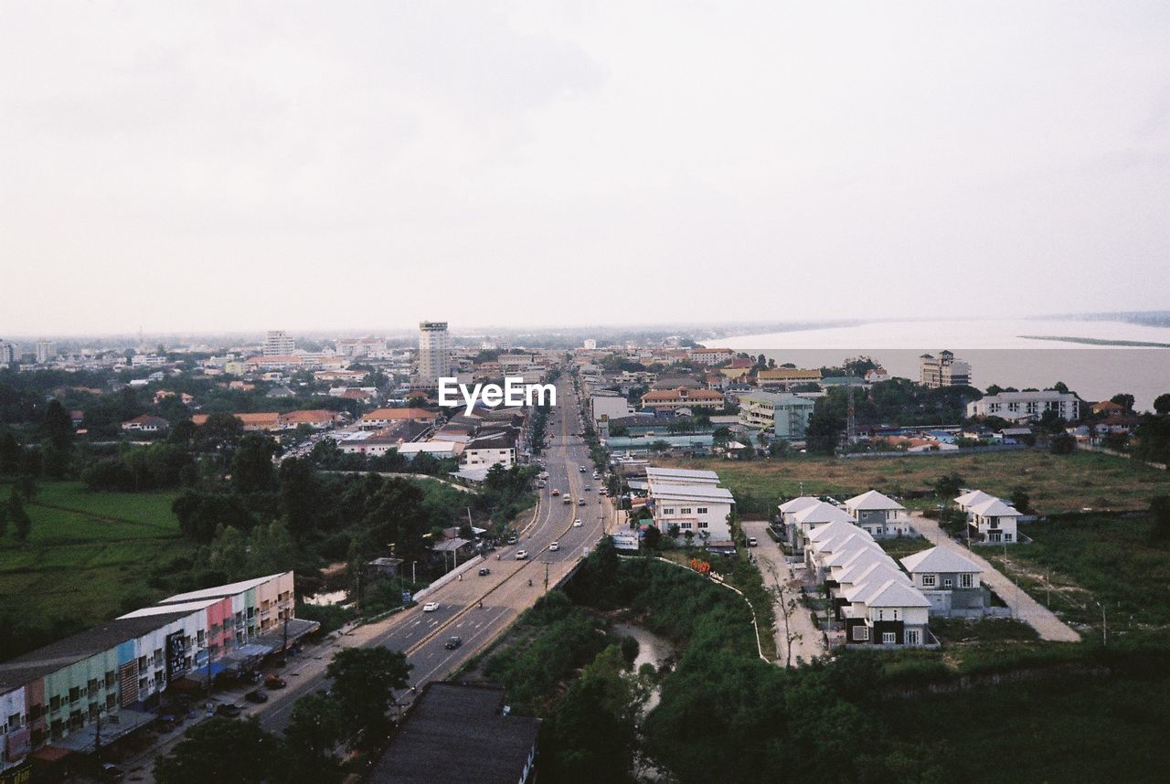 High angle view of cityscape against sky