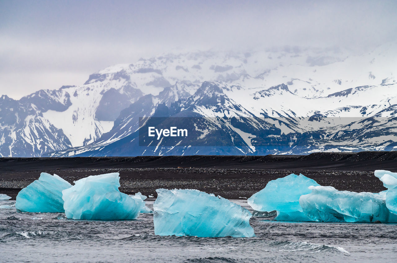 scenic view of snowcapped mountains against clear sky