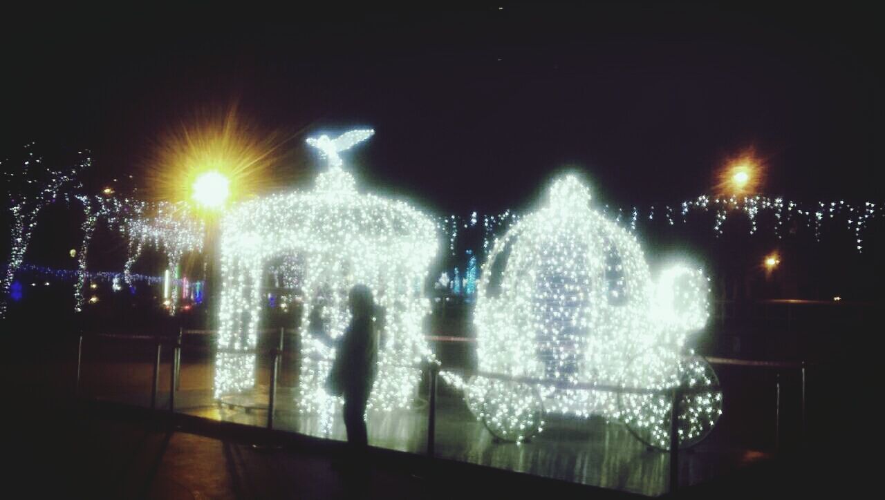 VIEW OF ILLUMINATED LIGHTS AT NIGHT