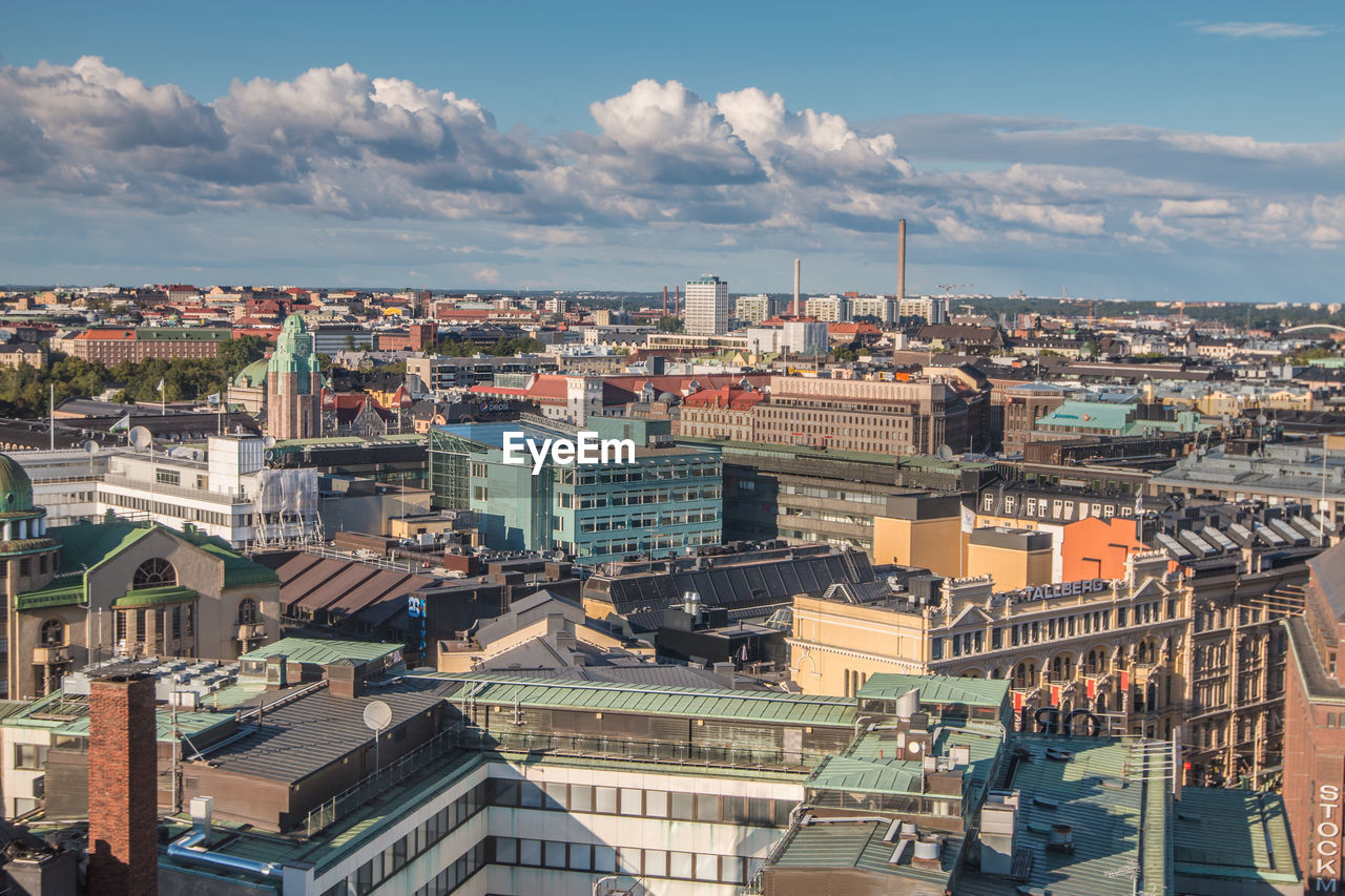 High angle shot of townscape against sky