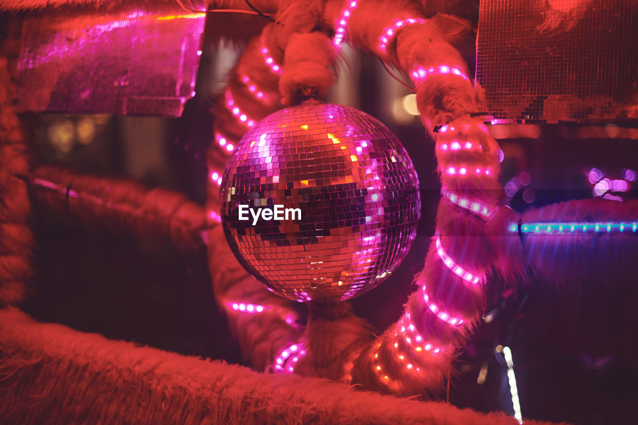 Close-up of illuminated disco ball