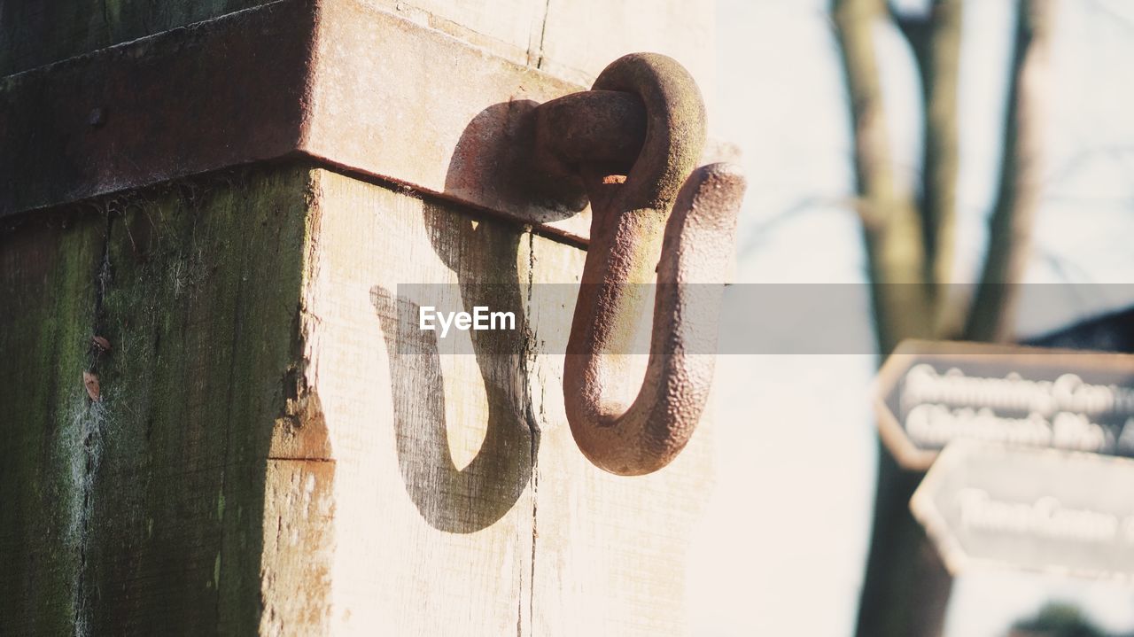 Close-up of metal hook on wall