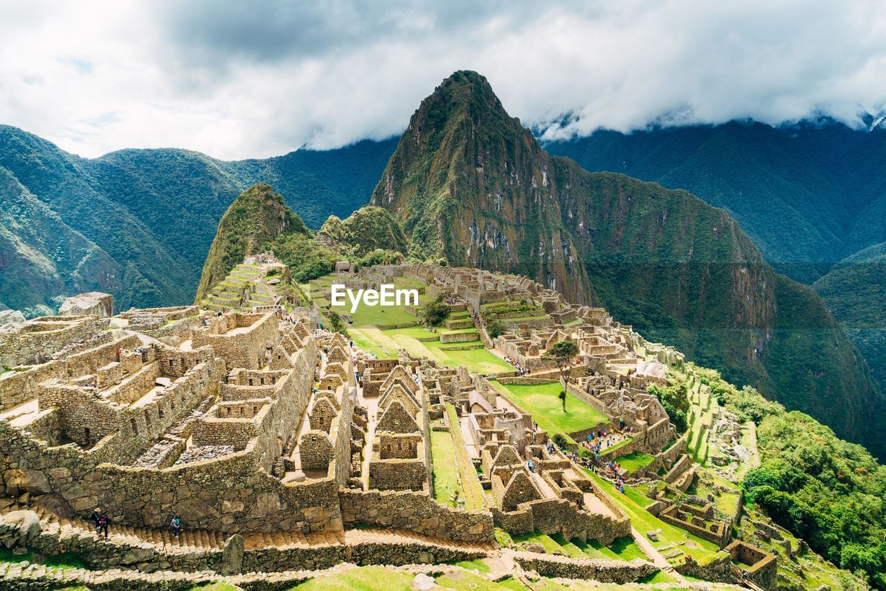 High angle view of machu picchu against sky