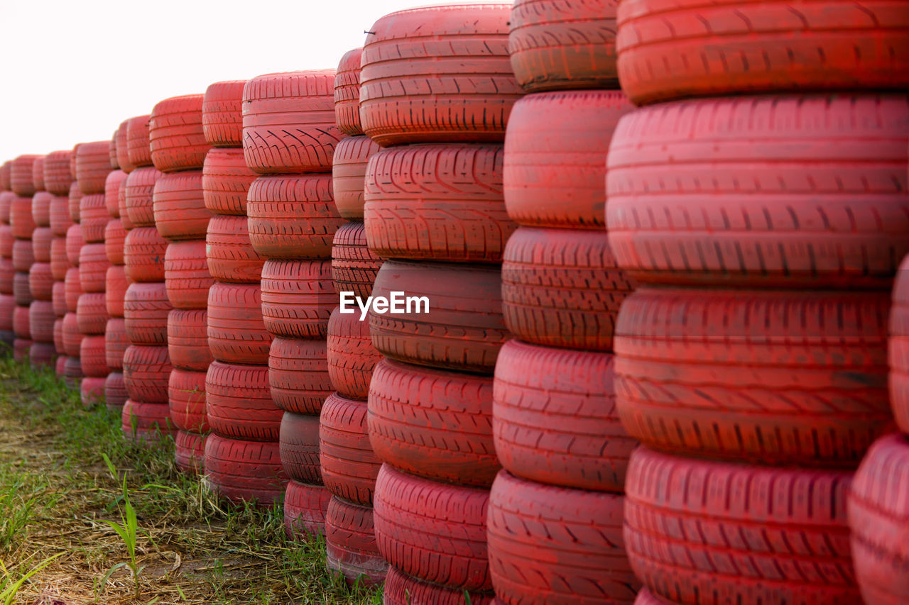 Full frame shot of stack of tires
