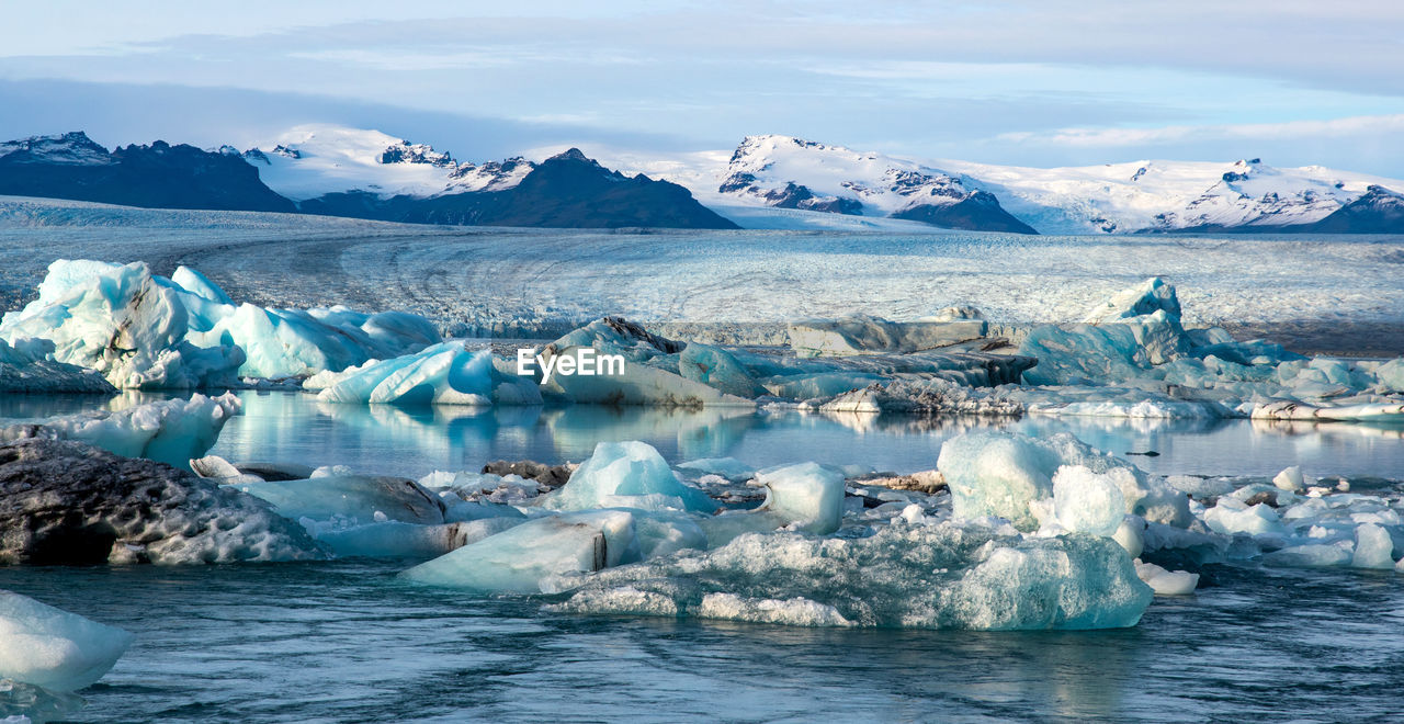 Scenic view of frozen sea against sky