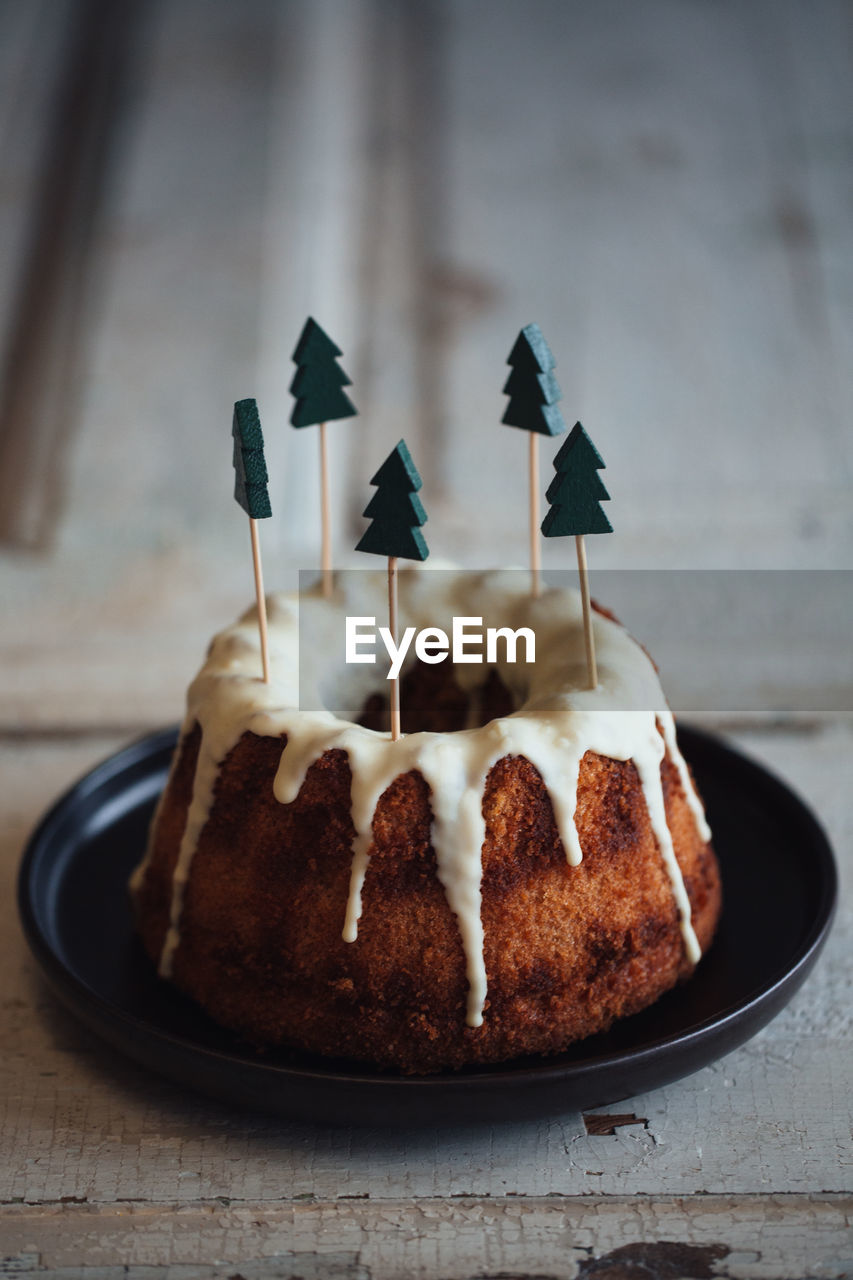 High angle view of cake on table