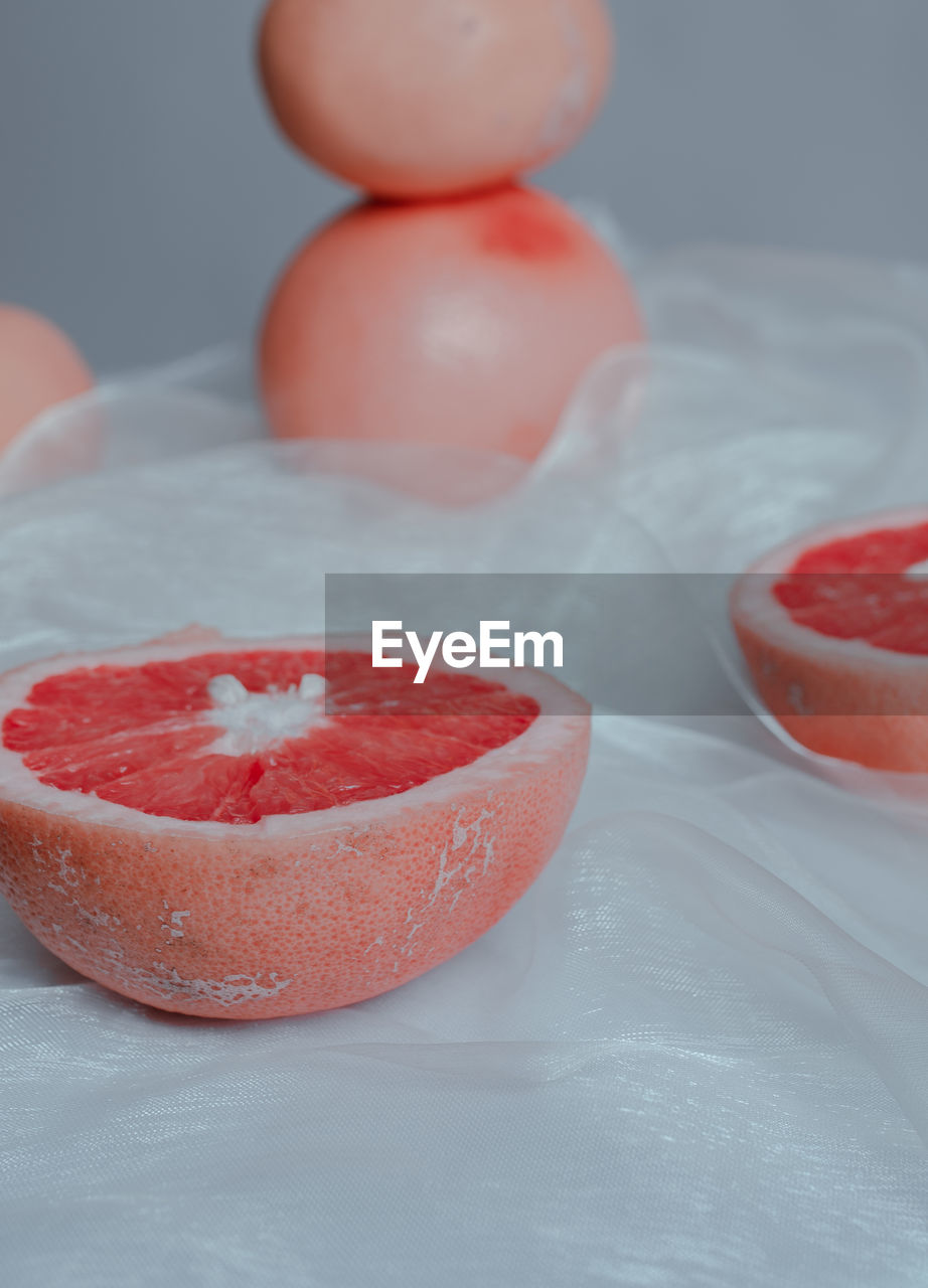 high angle view of orange fruit on table