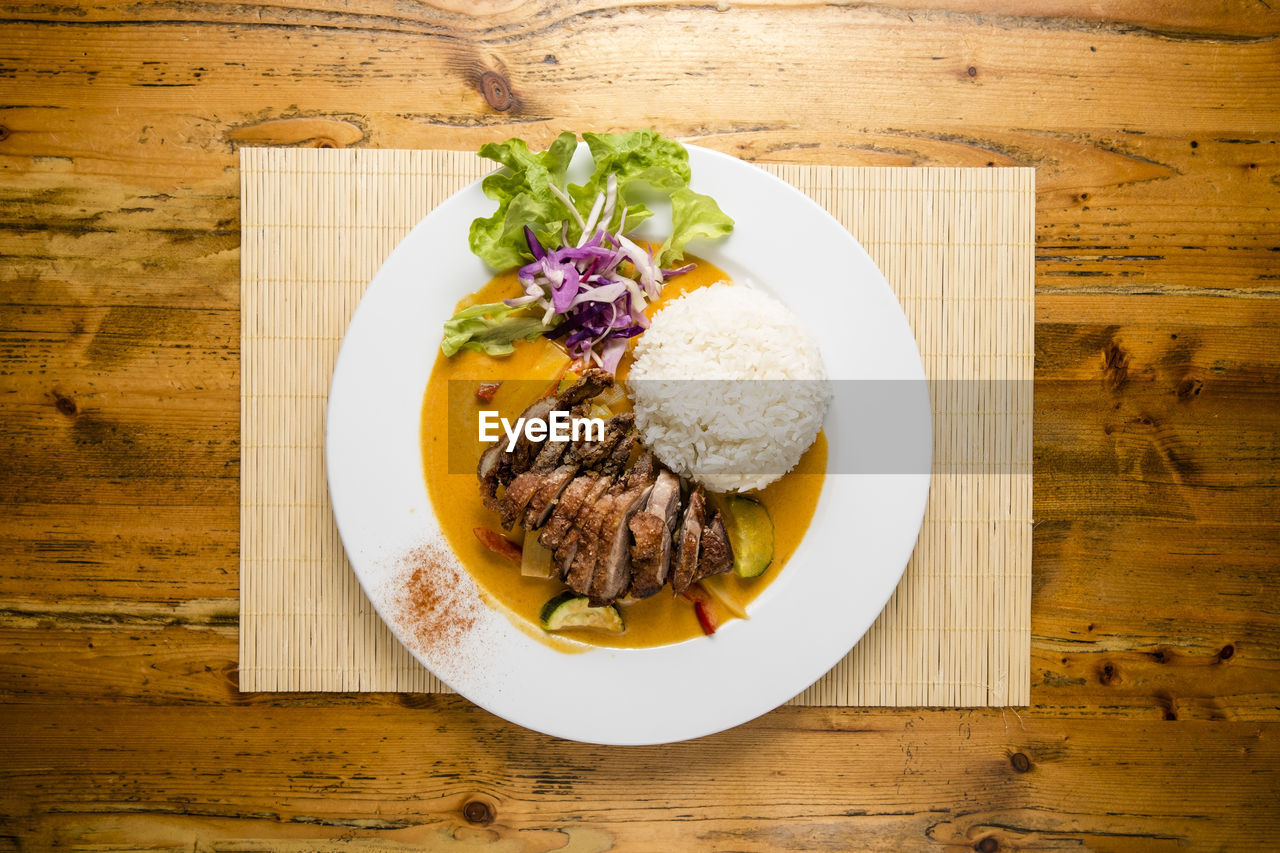 DIRECTLY ABOVE SHOT OF FOOD ON TABLE