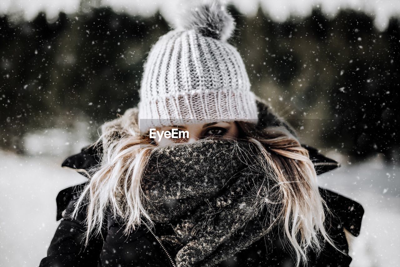 Portrait of young woman in winter