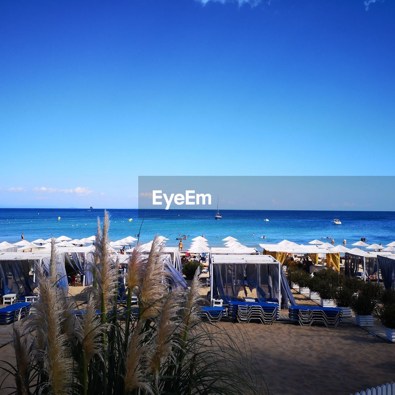 SCENIC VIEW OF BEACH AGAINST BLUE SKY