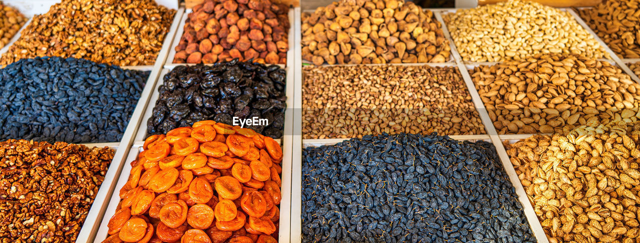 high angle view of spices for sale at market
