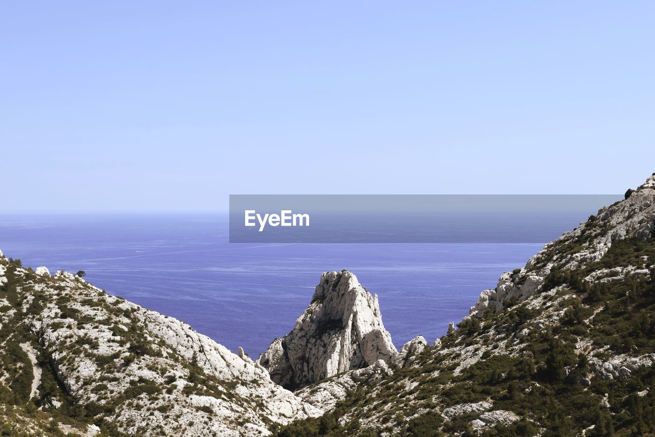 PANORAMIC VIEW OF SEA AGAINST CLEAR SKY