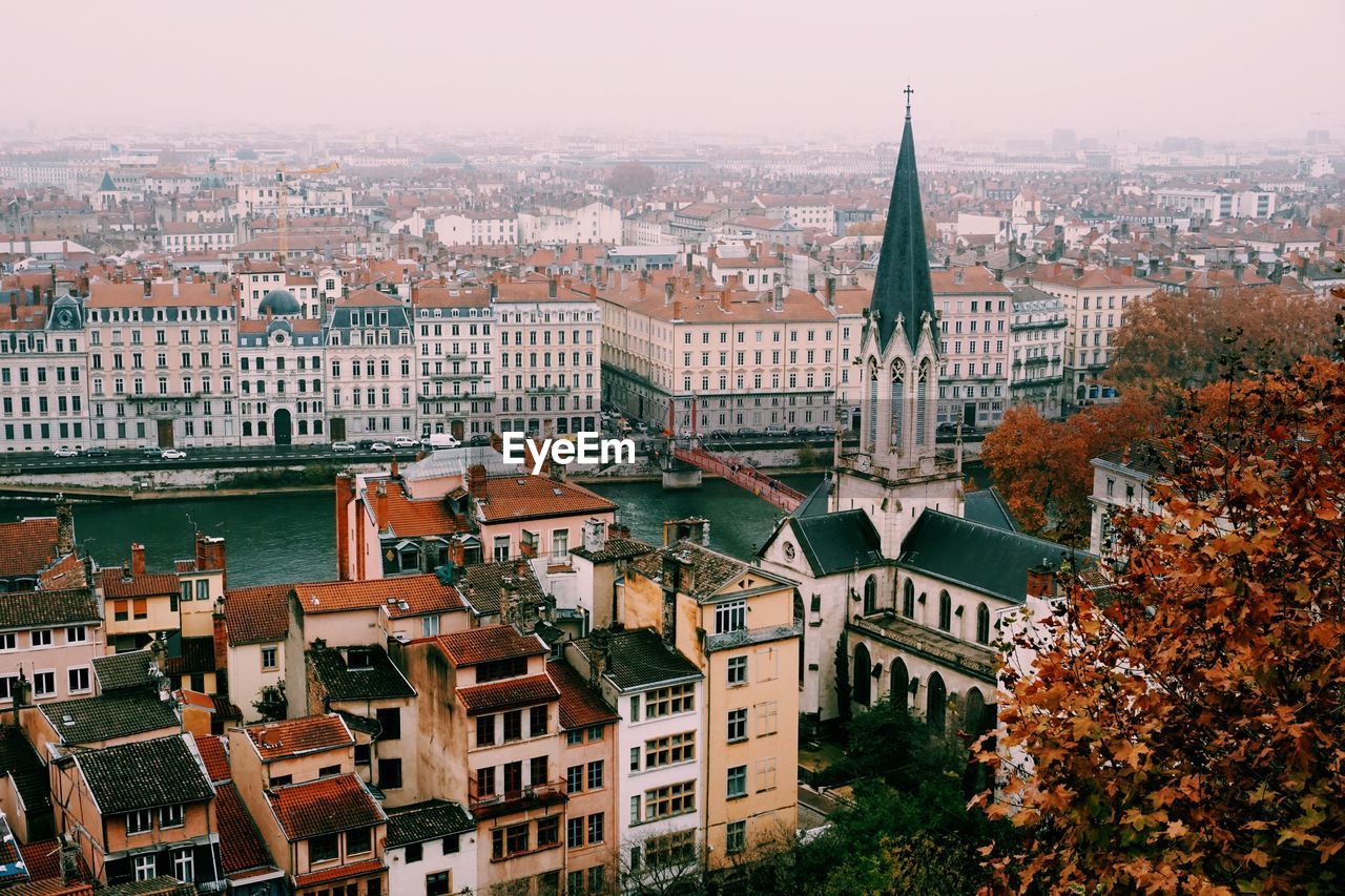 High angle view of buildings in lyon