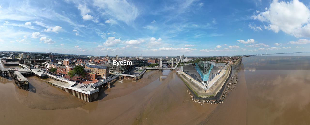 high angle view of city street against sky