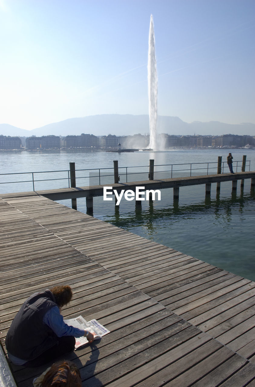 Fountain amidst lake geneva